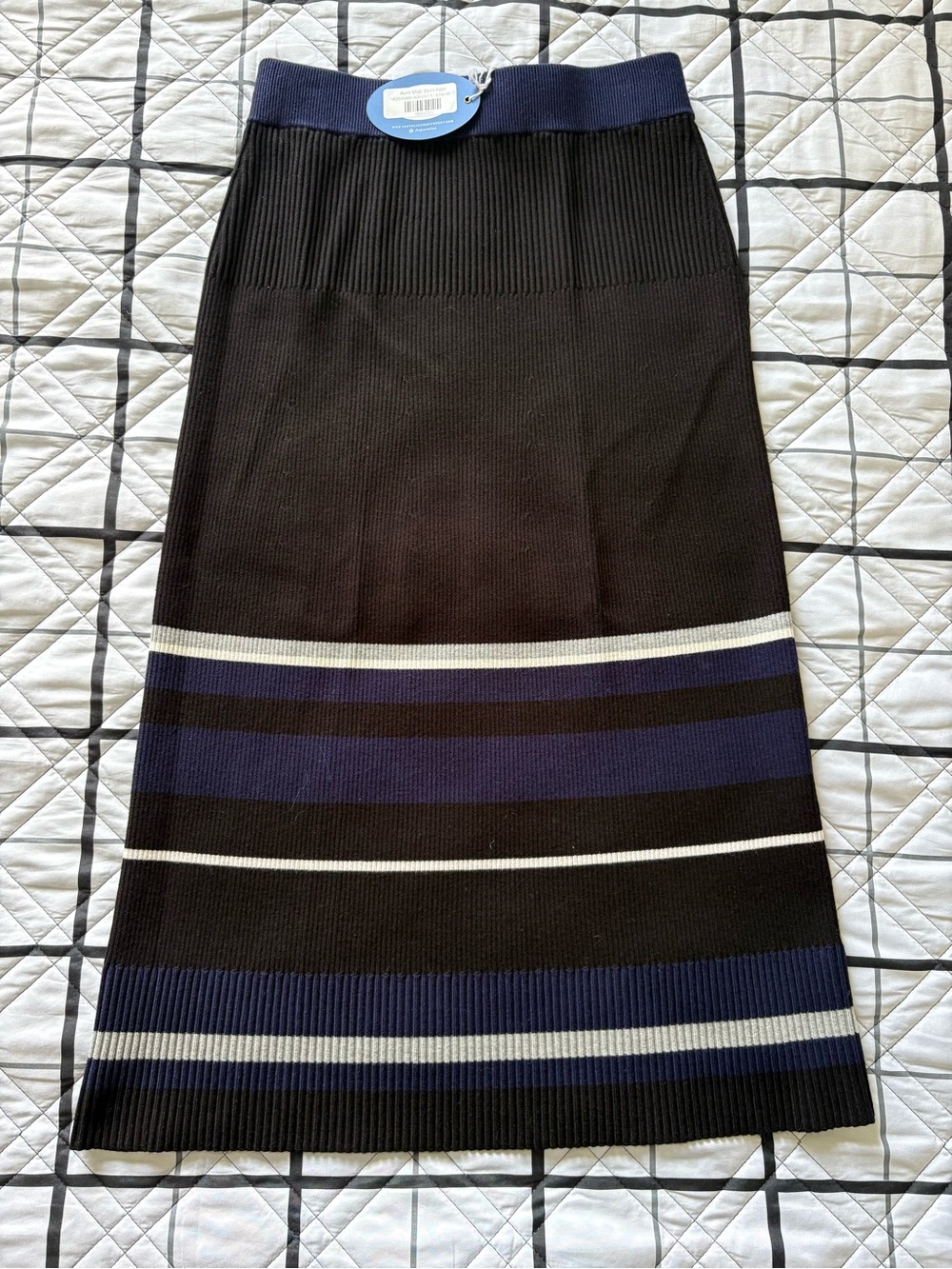Cartolina Nantucket Avril Midi Skirt Noir NWT Ribbed Knit Striped Size S